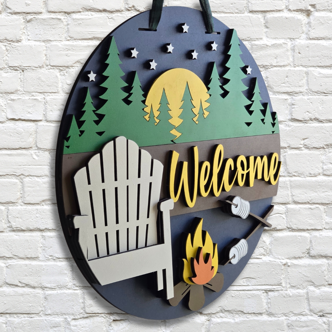 Starry Nights & Campfires Door Hanger – Rustic Welcome Sign for Campers & Cabins