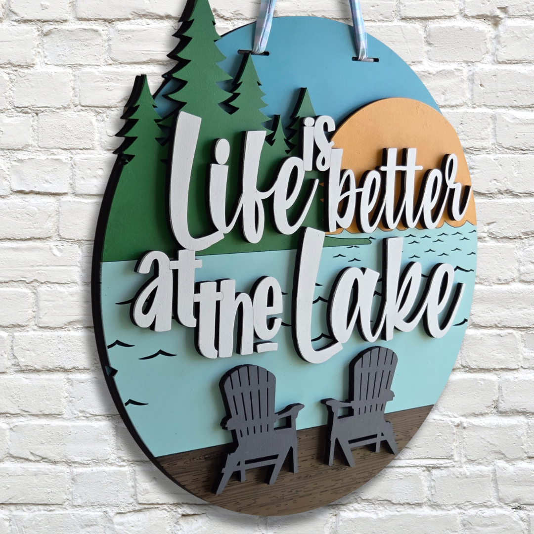 Life Is Better at the Lake Door Hanger – Layered Lakehouse Decor Sign