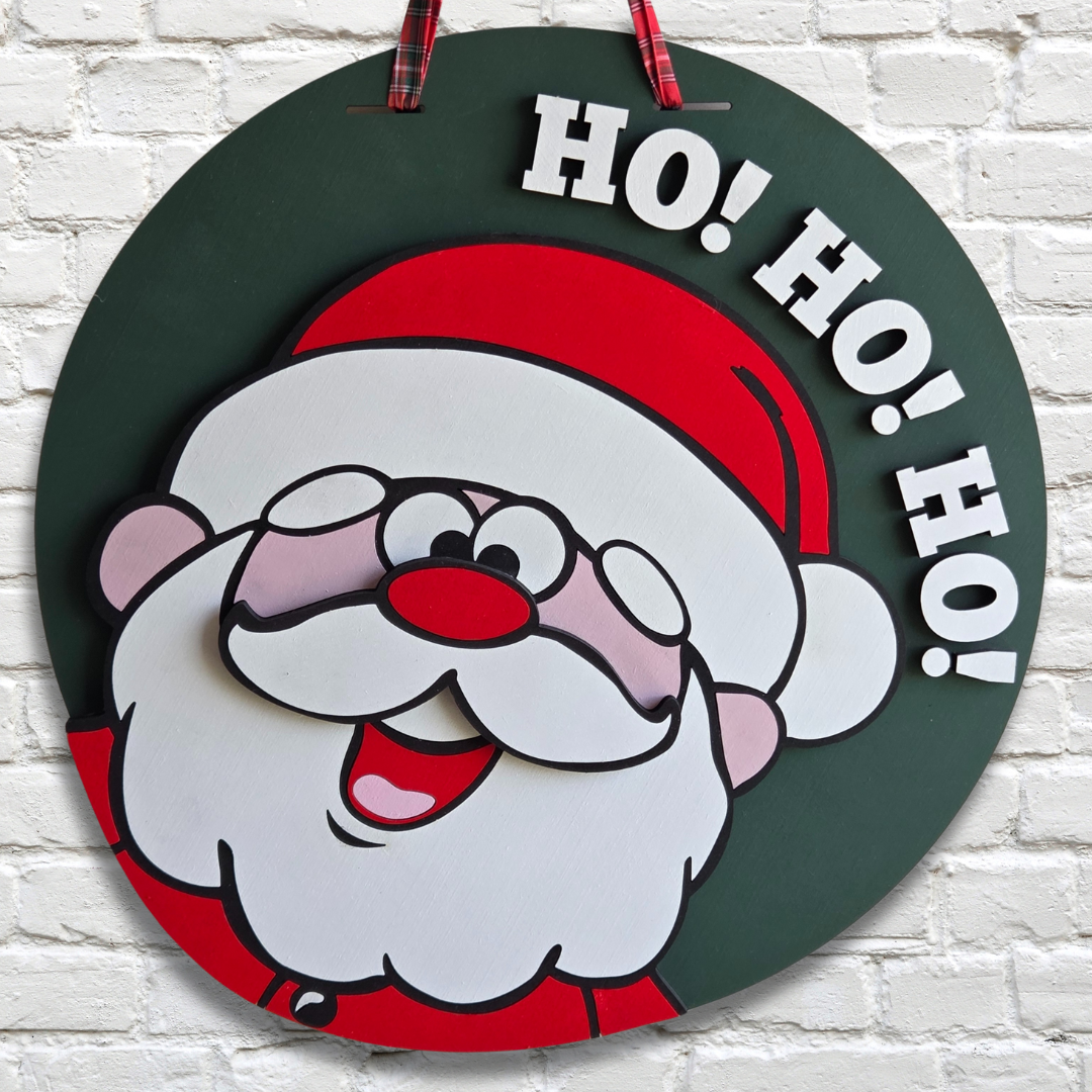 Santa Claus Door Hanger – HO HO HO Christmas Front Door Sign