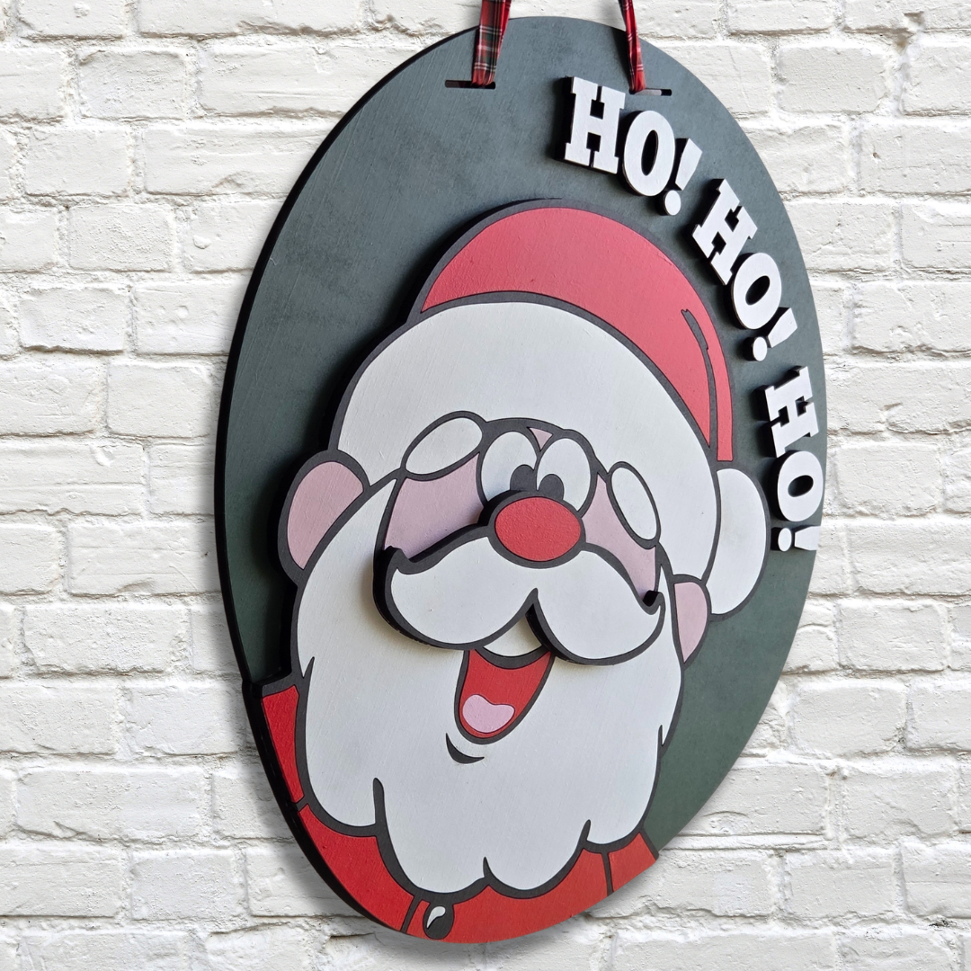Santa Claus Door Hanger – HO HO HO Christmas Front Door Sign