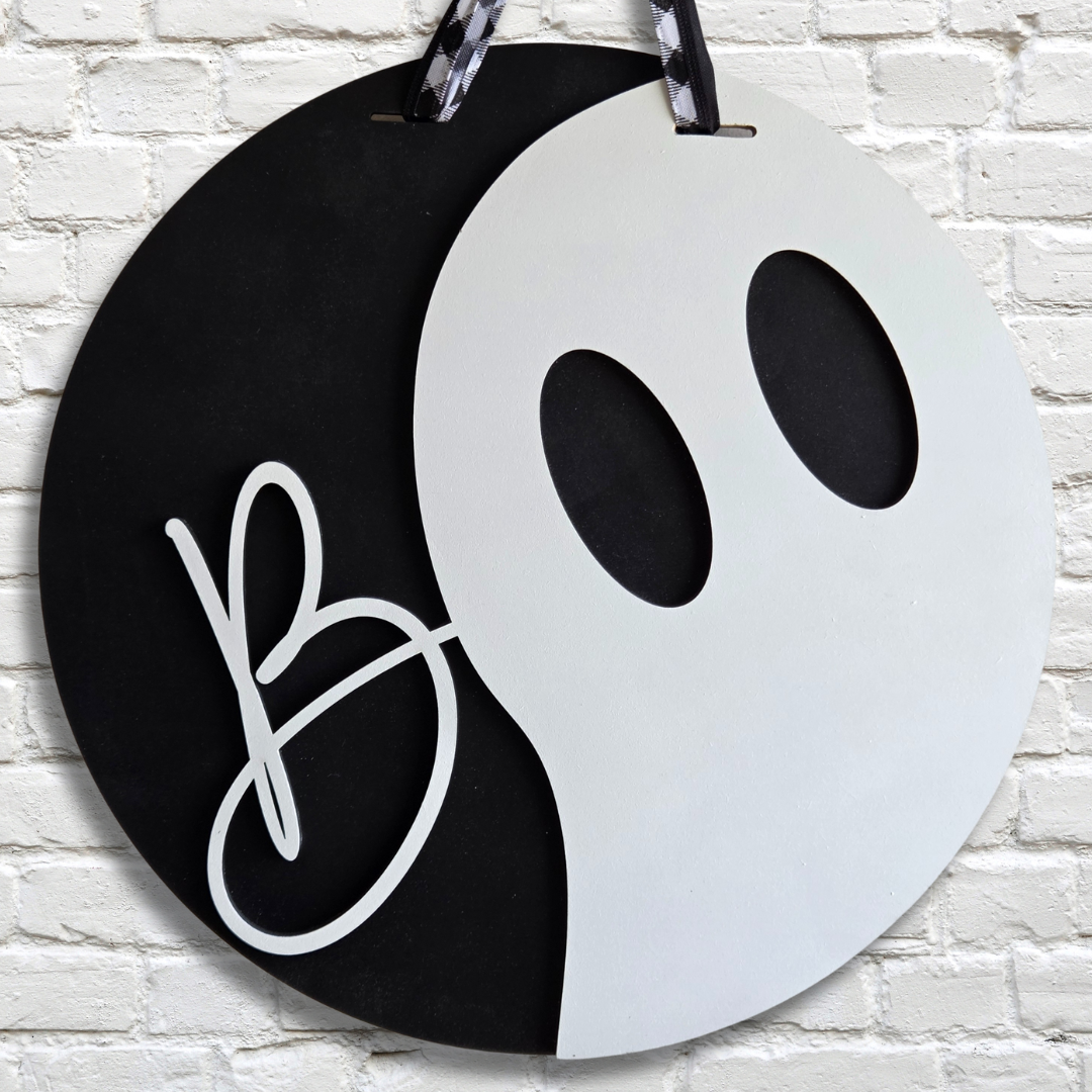 BOO Ghost Door Hanger – Modern Halloween Door Sign