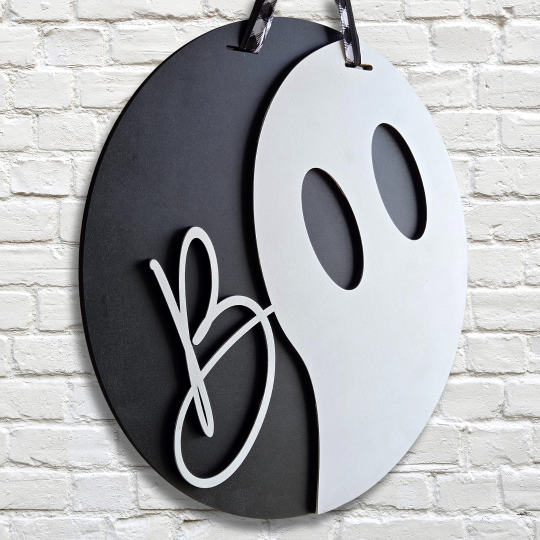 BOO Ghost Door Hanger – Modern Halloween Door Sign