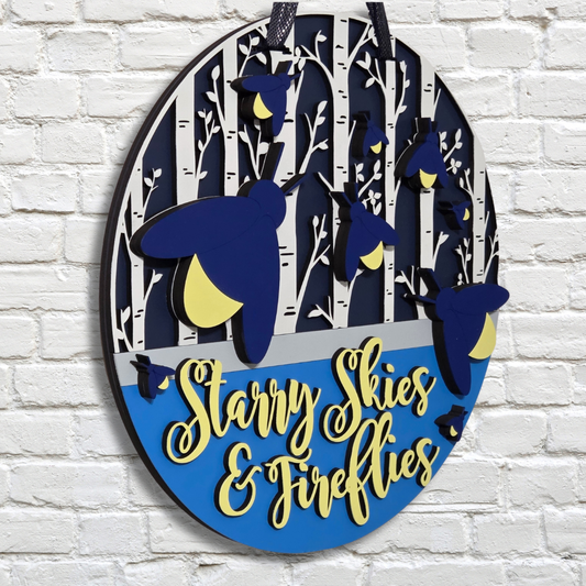 Starry Skies & Fireflies Door Hanger – Layered Summer Night Decor