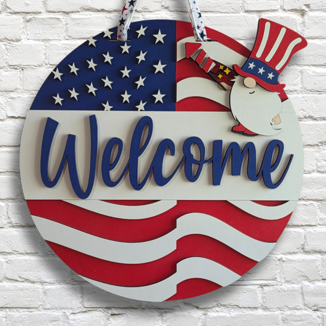 Star Spangled Banner Gnome Door Hanger – Patriotic Welcome Sign
