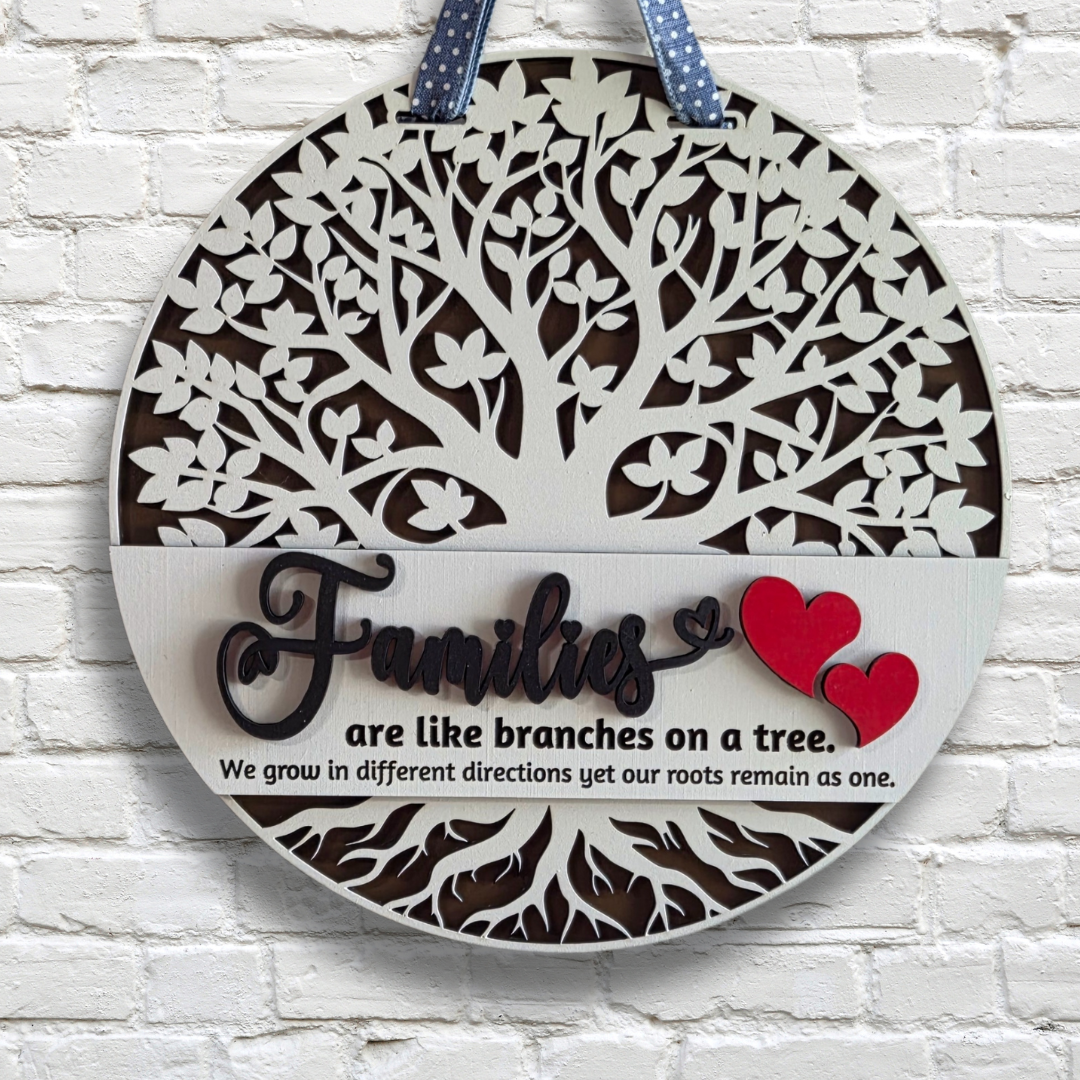 Family Branches Door Hanger – Layered Tree of Life Sign with Quote