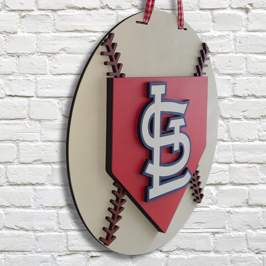 Cardinals Baseball Home Plate Door Hanger – St. Louis Baseball Front Door Sign