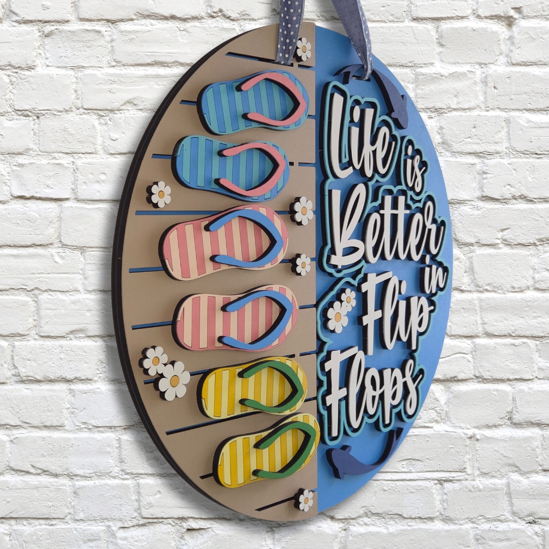 Life Is Better in Flip Flops Door Hanger – Beach & Summer Front Door Sign