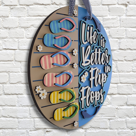Life Is Better in Flip Flops Door Hanger – Beach & Summer Front Door Sign