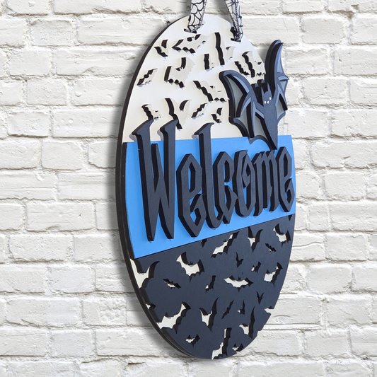 Welcome Bat Door Hanger – Spooky Halloween Front Door Sign