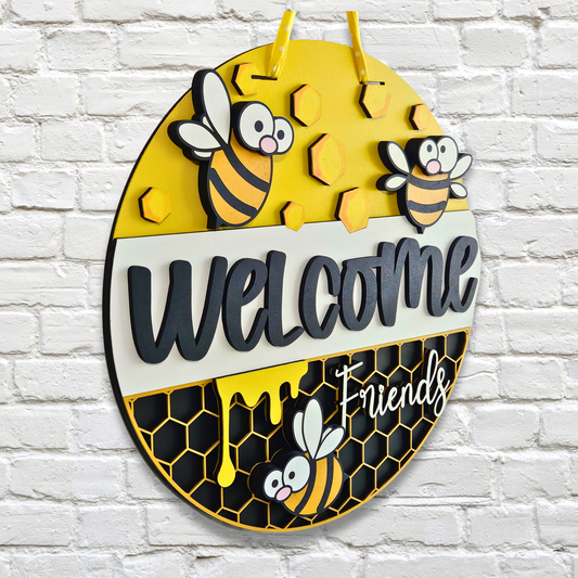 Welcome Cartoon Bees Door Hanger