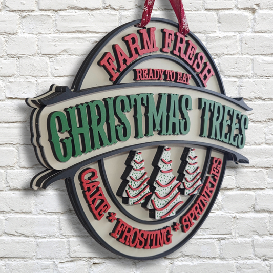 Farm Fresh Christmas Trees Door Hanger – Holiday Cake Theme Front Door Sign