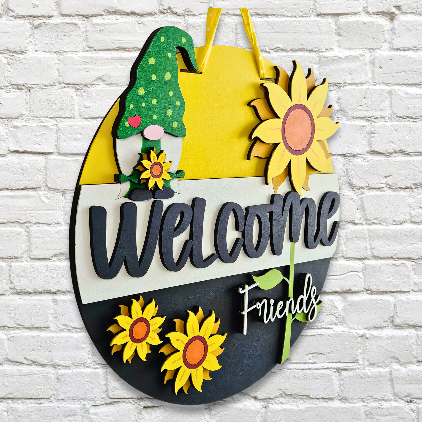 Welcome Gnome Sunflowers Door Hanger