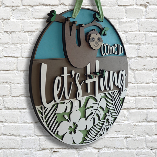 Come In Let’s Hang Sloth Door Hanger – Tropical Front Door Sign