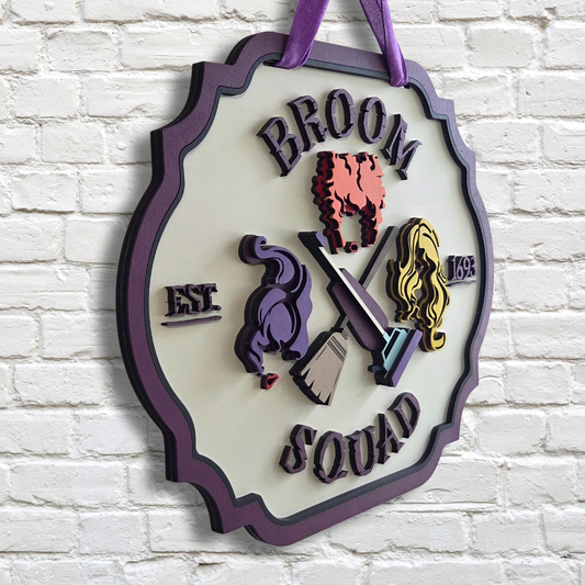 Broom Squad Door Hanger – Witch Sisters Halloween Front Door Sign