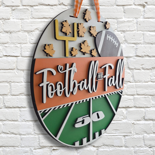 Football and Fall Door Hanger – Autumn Sports Front Door Sign