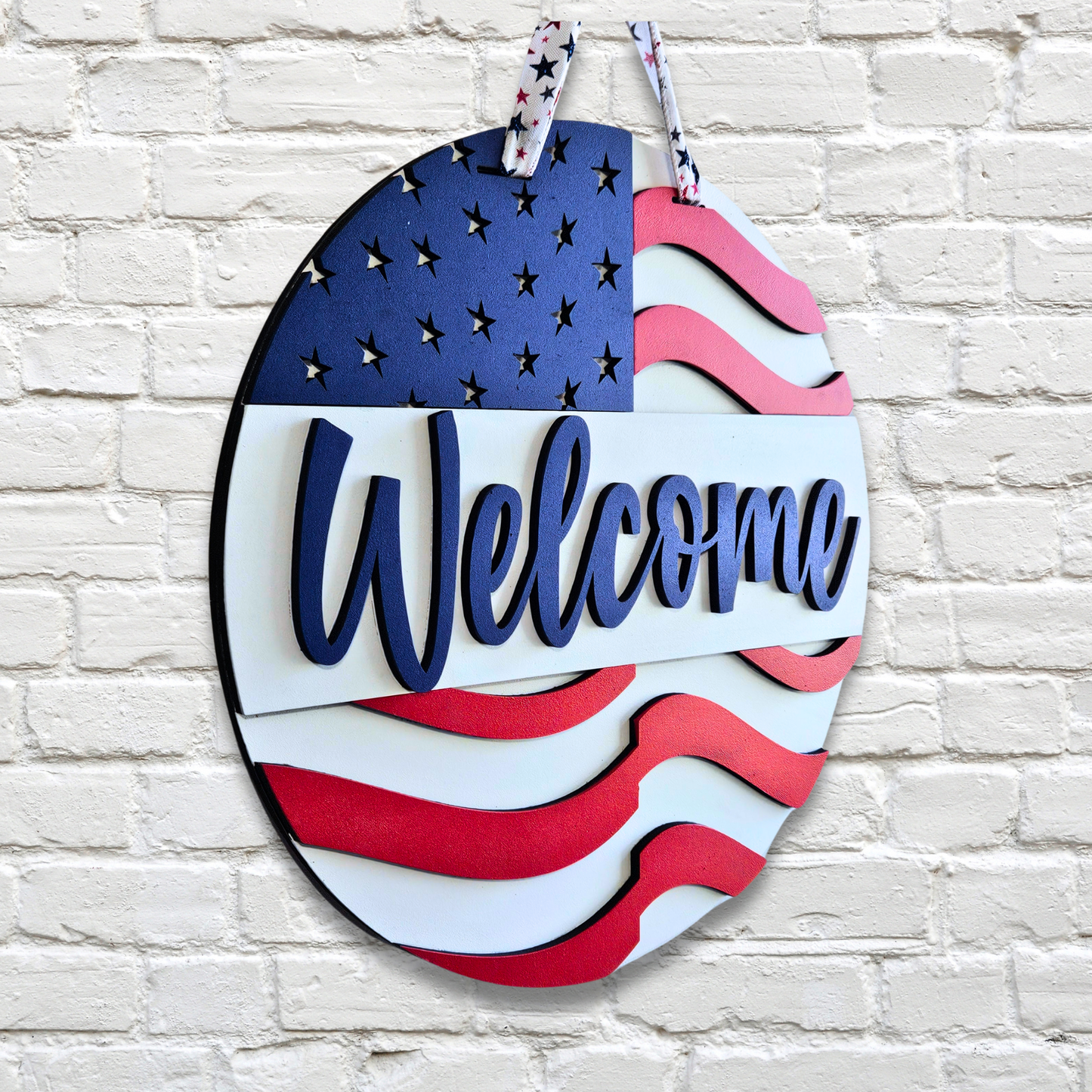 Star Spangled Banner Flag Welcome Door Hanger