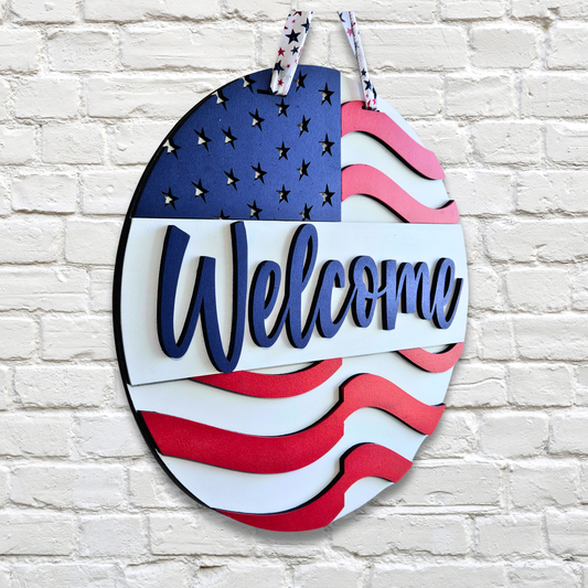 Star Spangled Banner Flag Welcome Door Hanger