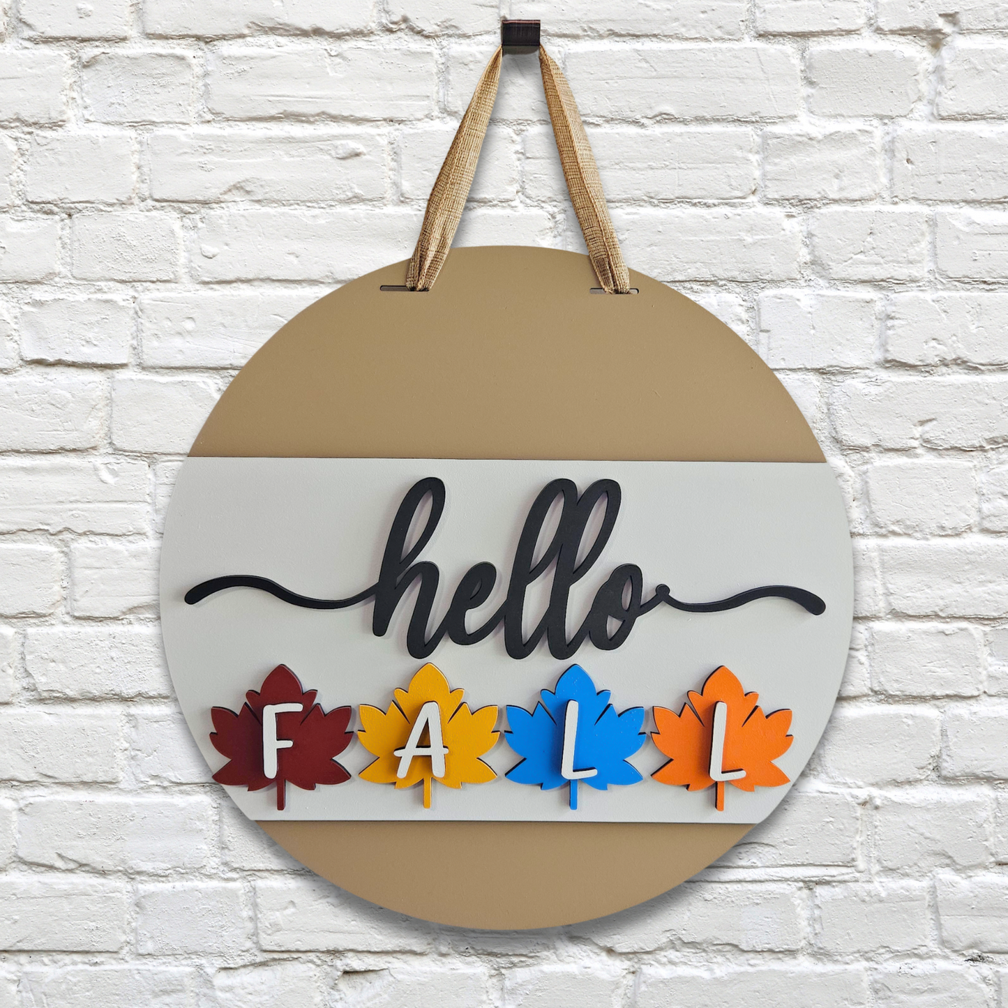 Hello Fall Leaves Door Hanger – Colorful Autumn Front Door Sign