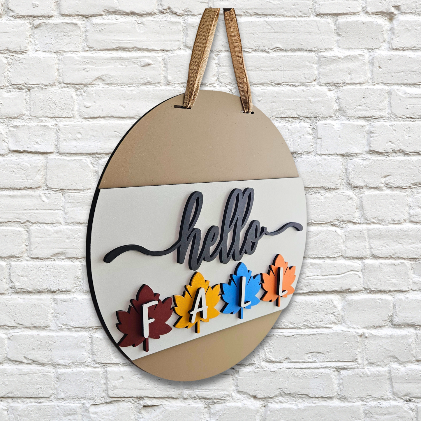 Hello Fall Leaves Door Hanger – Colorful Autumn Front Door Sign