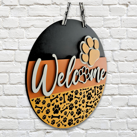 Welcome Paw Print Door Hanger – Cute Pet Lovers Front Door Sign