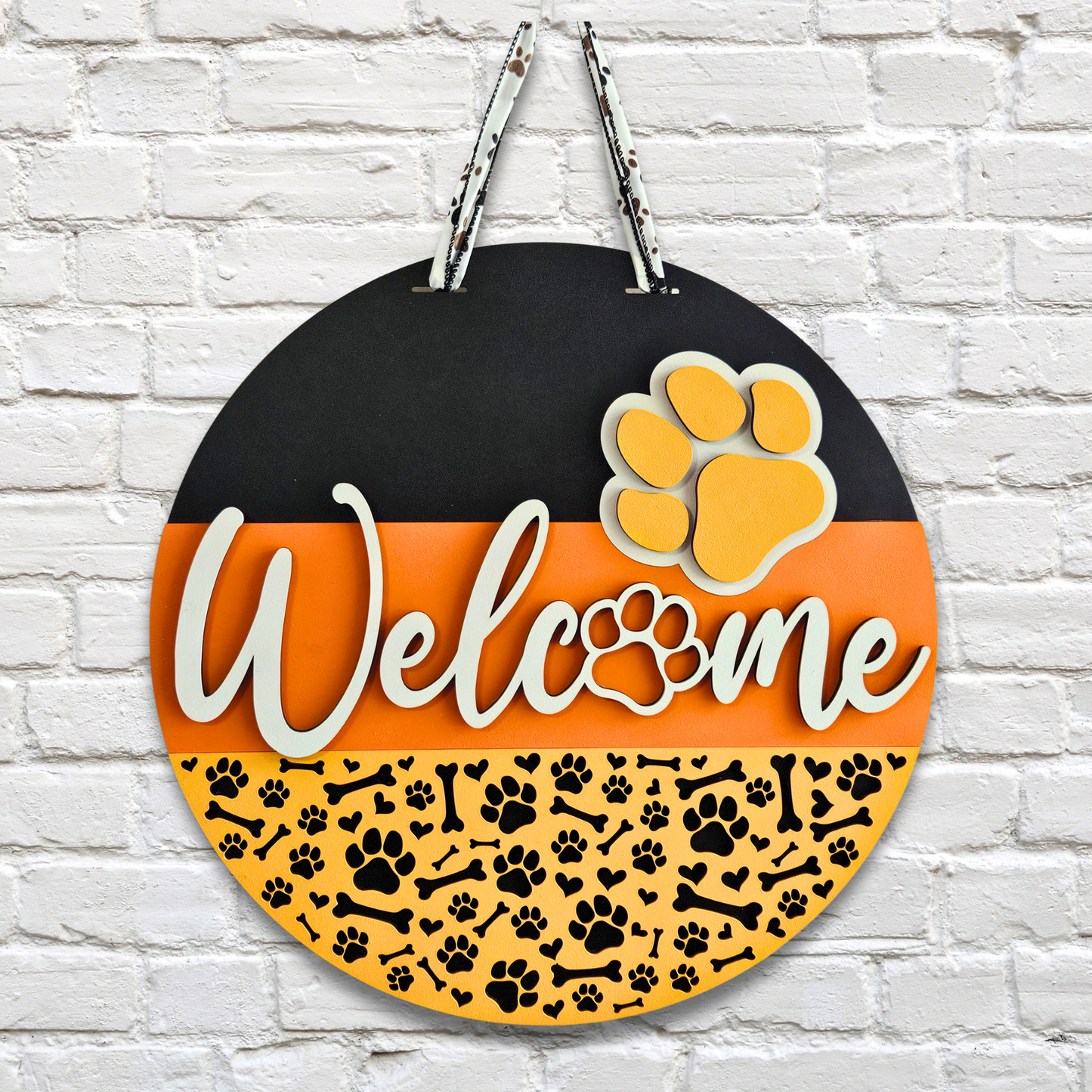 Welcome Paw Print – 3D Layered Wooden Door Hanger
