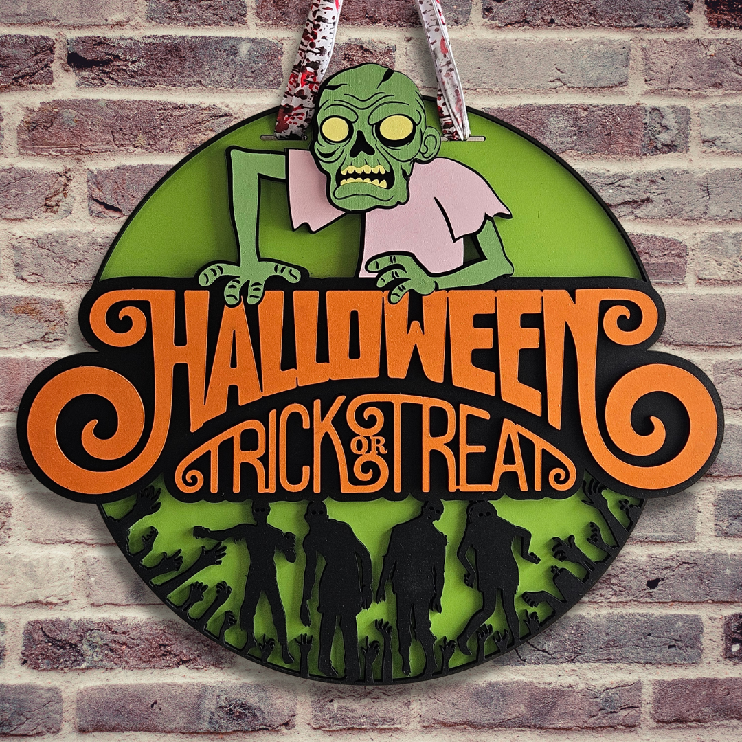 Halloween Zombie Door Hanger – Trick or Treat Spooky Front Door Sign