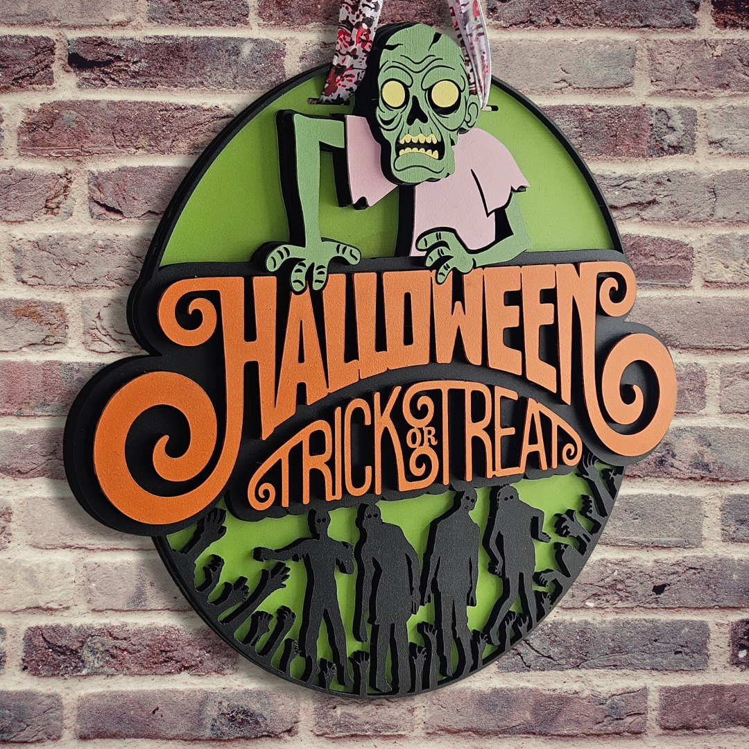 Halloween Zombie Door Hanger – Trick or Treat Spooky Front Door Sign