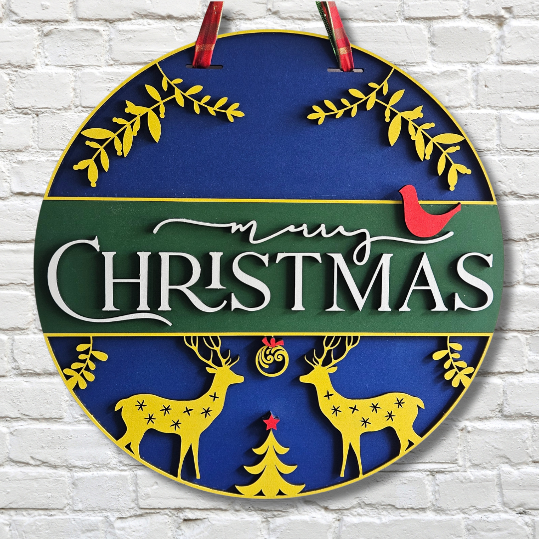 Merry Christmas Elegant Reindeer Door Hanger