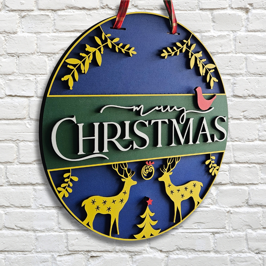 "Merry Christmas" Elegant Reindeer Door Hanger