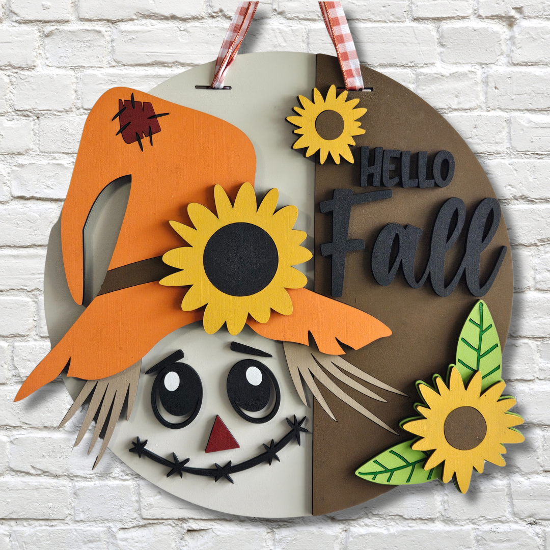 Hello Fall Scarecrow Door Hanger