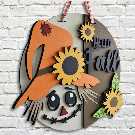 Hello Fall Scarecrow Door Hanger