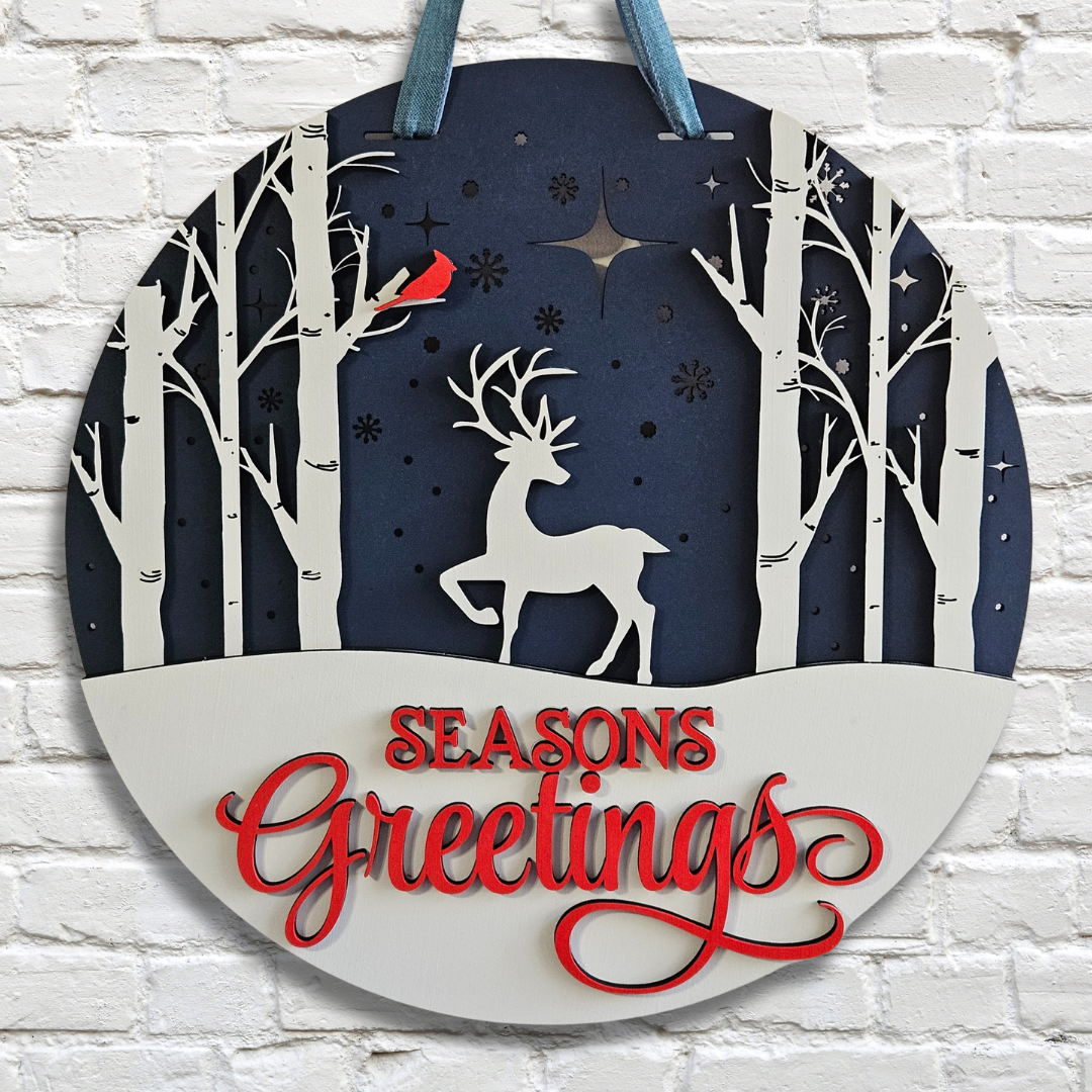 Season's Greetings Deer Door Hanger