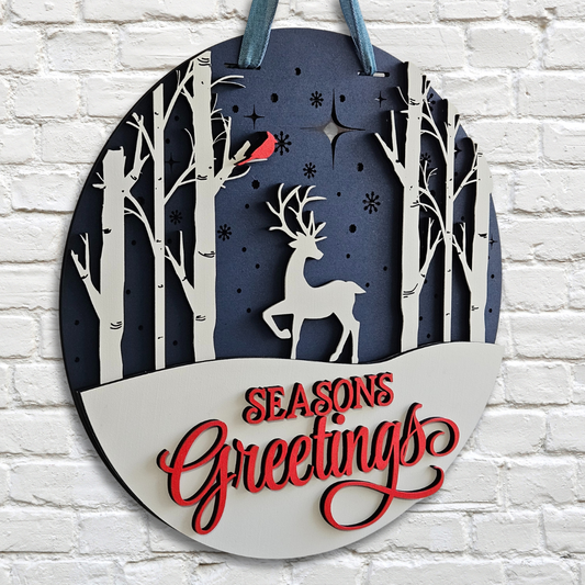 "Season's Greetings" Deer Door Hanger