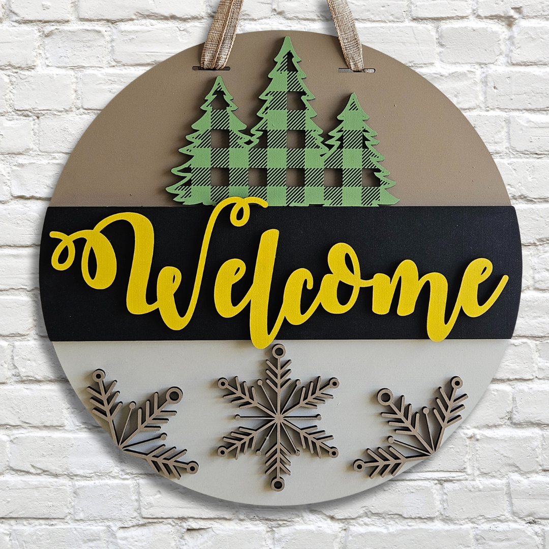 Welcome Pine Tree – Layered Wooden Door Hanger