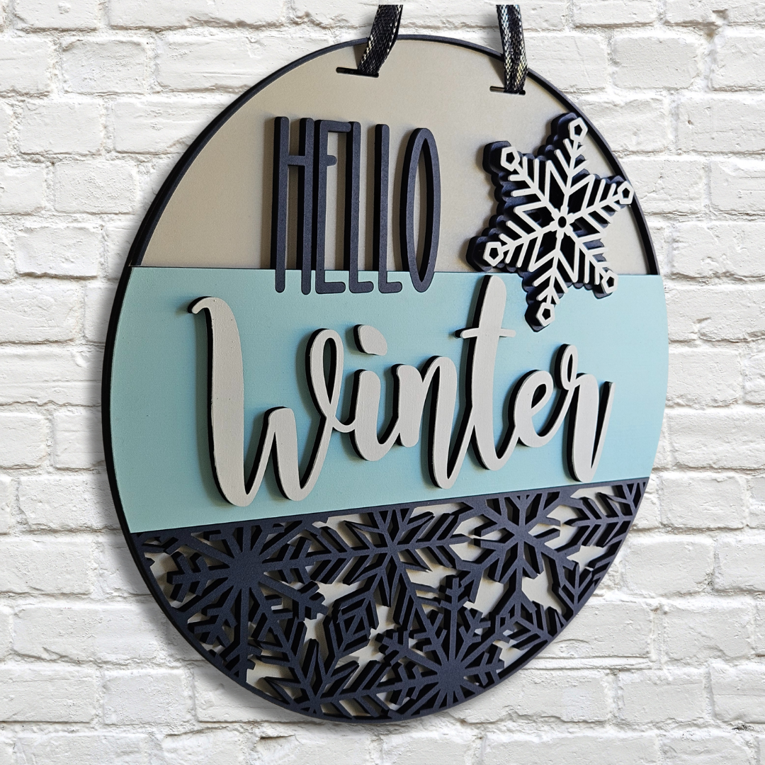 Hello Winter Snowflake Pattern Door Hanger