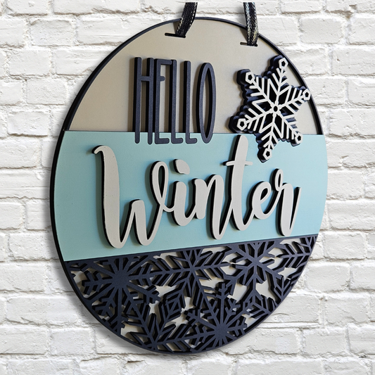 Hello Winter Snowflake Pattern Door Hanger