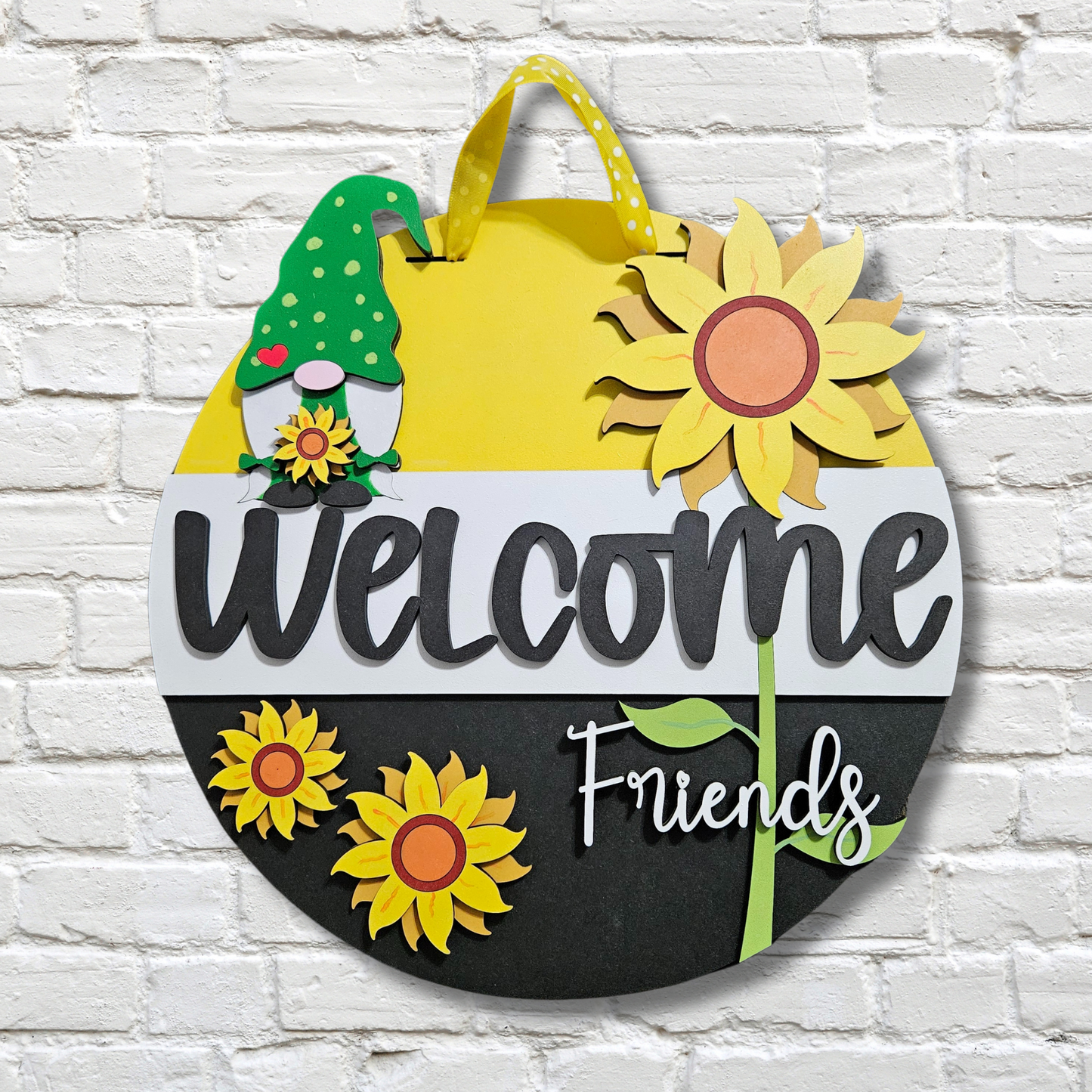 Welcome Gnome Sunflowers Door Hanger