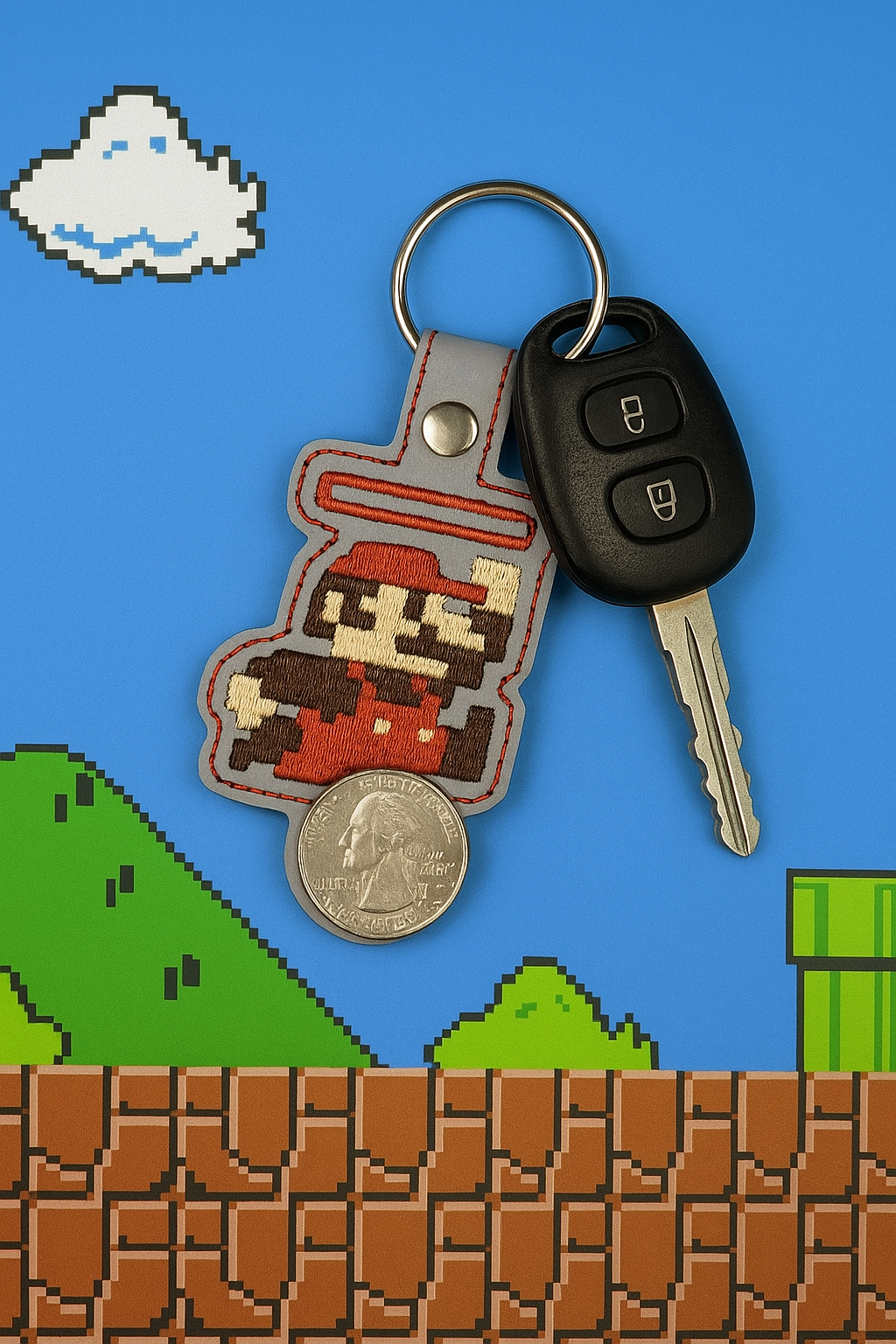 Plumber Brother ALDI Quarter Keeper | Embroidered Vinyl Keychain