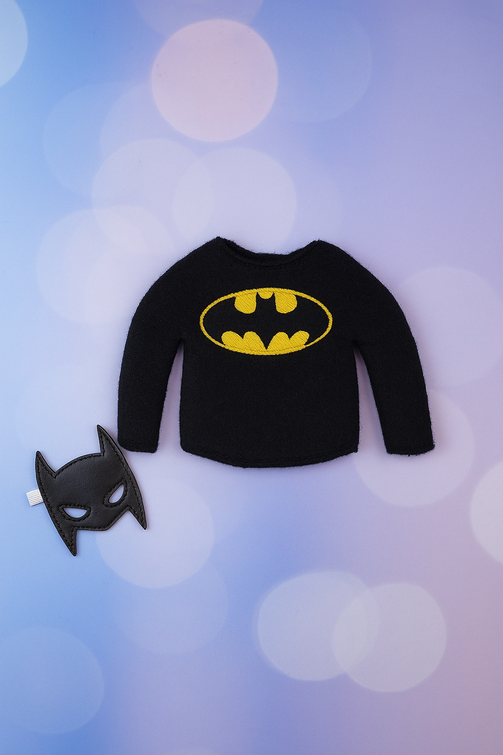 Bat Vigilante Elf Costume – Embroidered Fleece Sweater & Vinyl Mask Set for Mini Elves