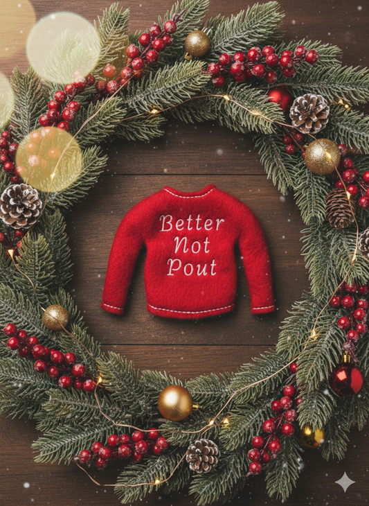 Better Not Pout Elf Sweater – Custom Embroidered Fleece Outfit for Mini Elves