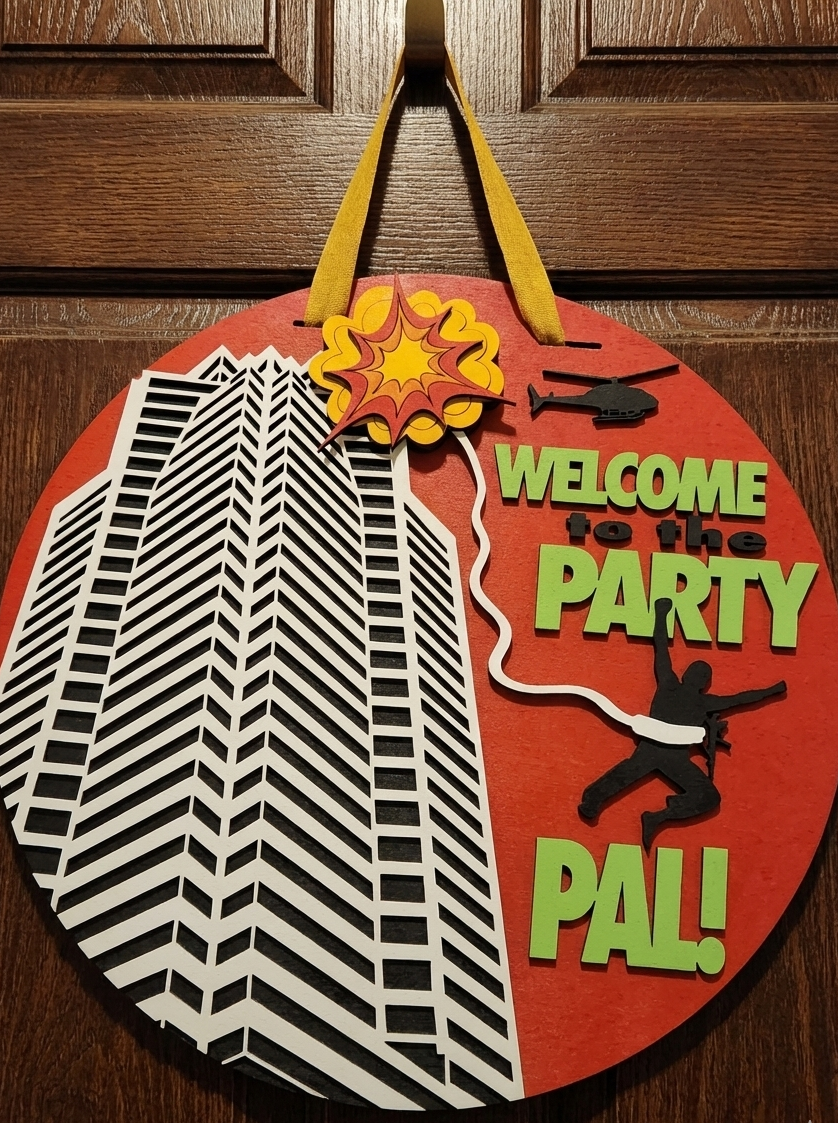 Welcome to the Party Pal Door Hanger – Action Movie Christmas Door Sign