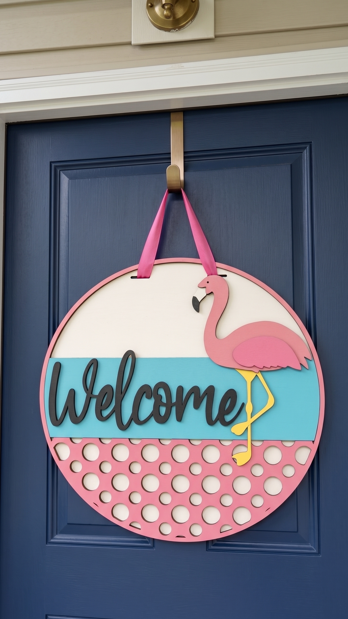 Flamingo Welcome – Layered Wooden Door Hanger