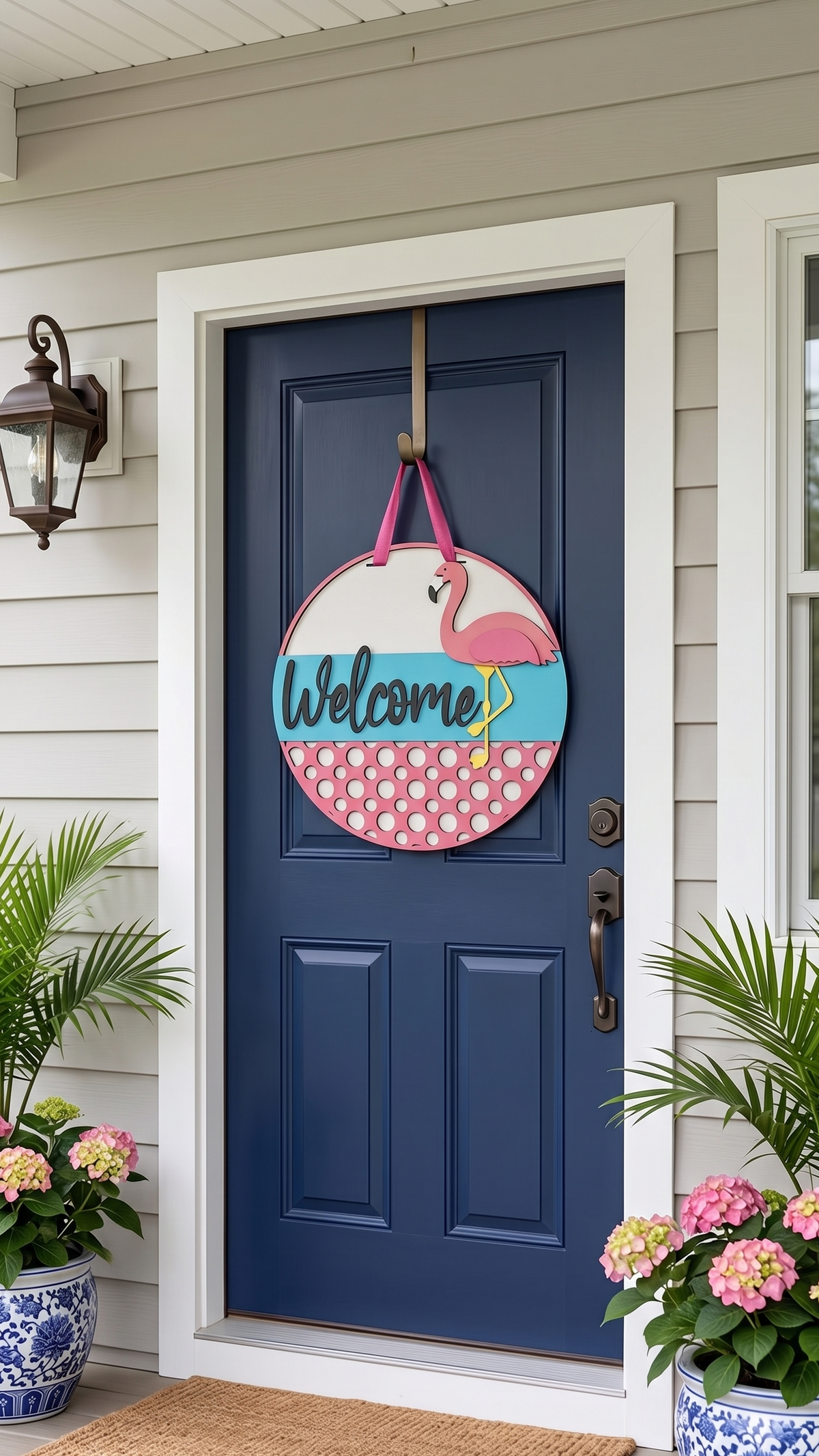 Flamingo Welcome – Layered Wooden Door Hanger