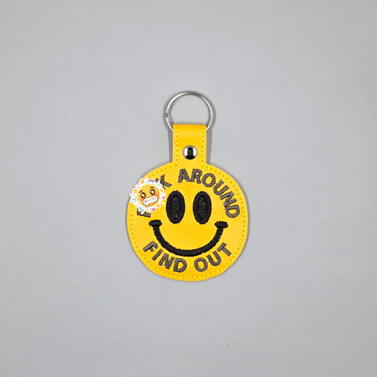 “Fuck Around Find Out” Smiley Embroidered Keychain | Funny Vinyl Keychain