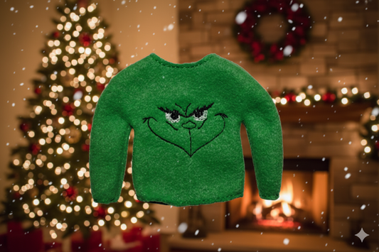 Mean Green Guy Elf Sweater – Embroidered Holiday Mischief Elf Outfit