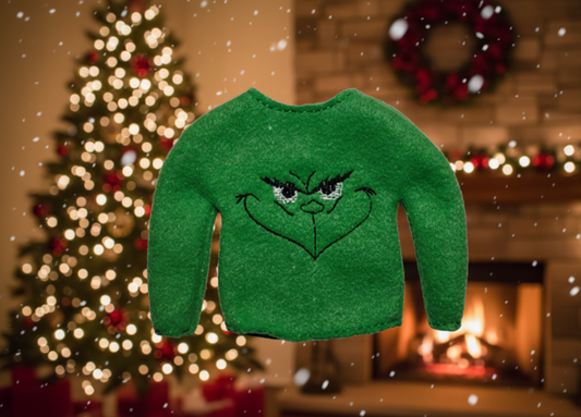 Mean Green Guy Elf Sweater – Embroidered Holiday Mischief Elf Outfit