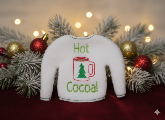 Hot Cocoa Elf Sweater – Embroidered Holiday Elf Outfit