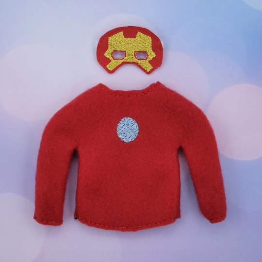 Red Iron Hero Elf Costume – Super Elf Suit with Mask