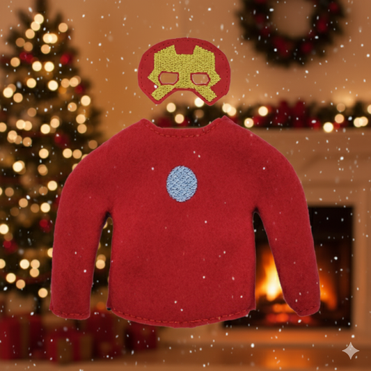 Red Iron Hero Elf Costume – Super Elf Suit with Mask