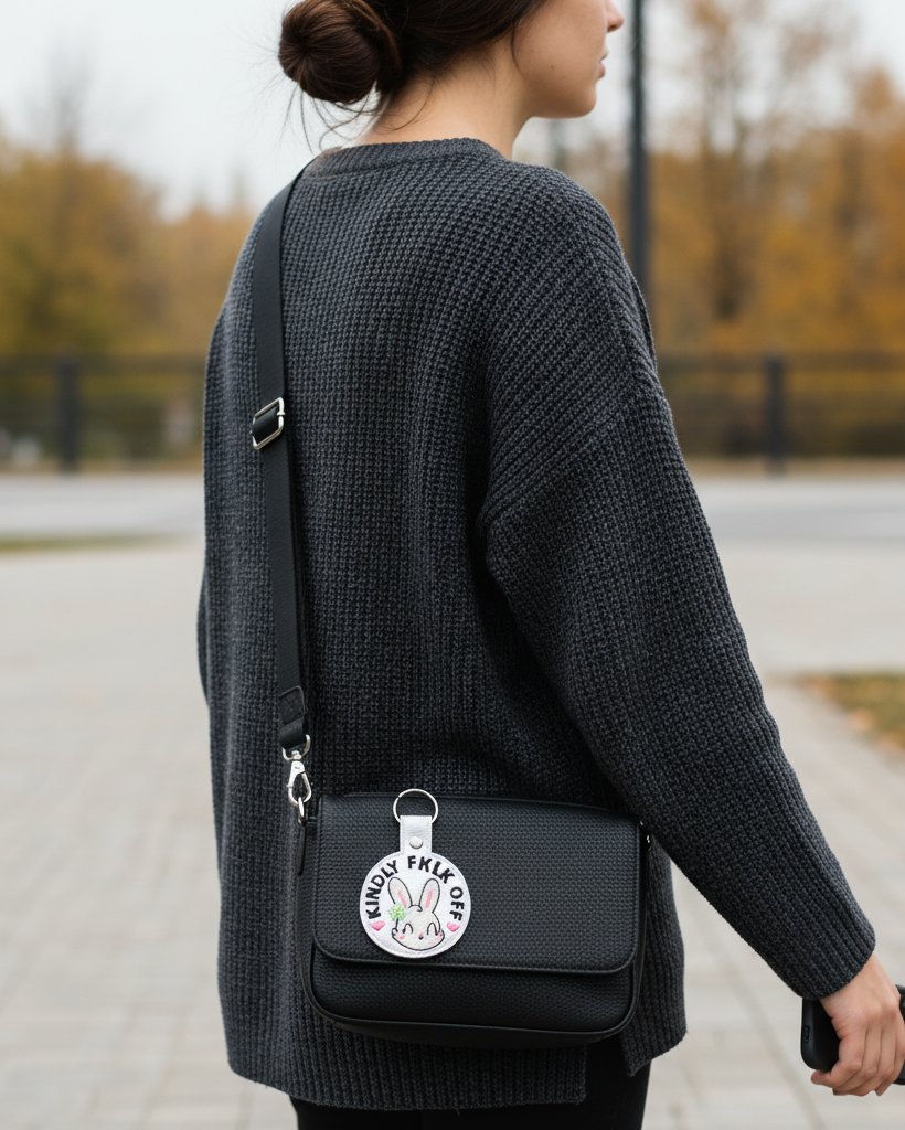Kindly Fuck Off Embroidered Keychain | Cute but Sassy Bunny Vinyl Keychain